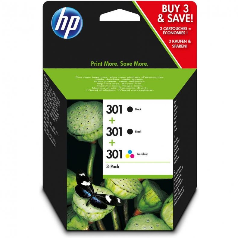 HP 301 Combo  Pack 2x sort + 1x farve