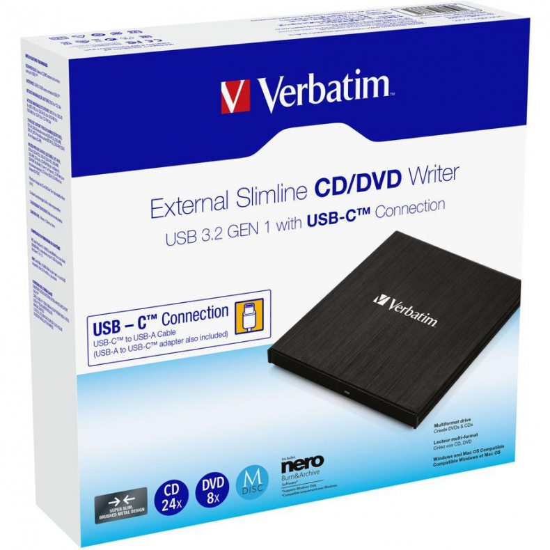 USB-C Slimline ekstern CD/DVD drev