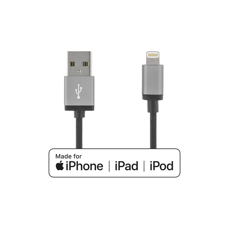 Lightning cable, 2m, 2,4A, braided, MFi