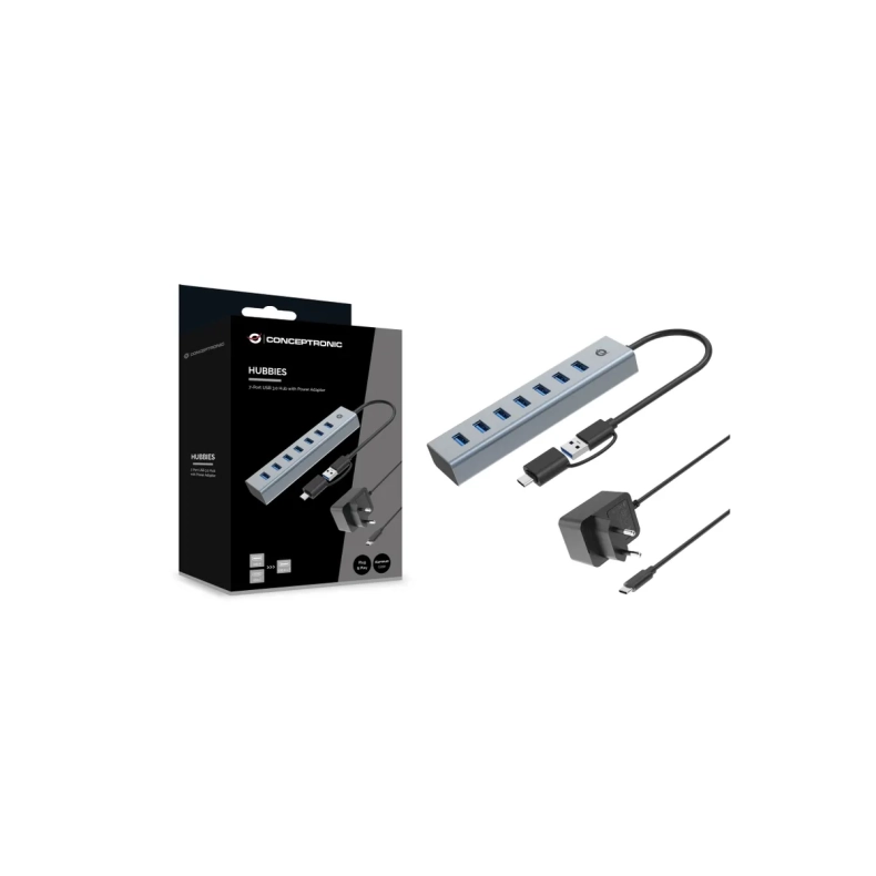 7-Port USB 3.0 HUB m/PSU Alu
