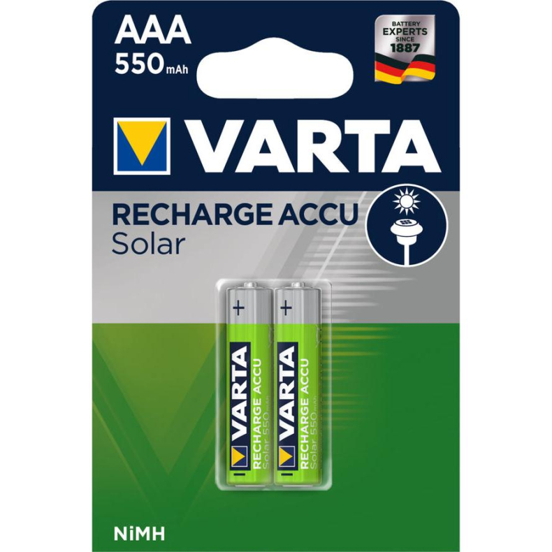 SOLAR AAA 2 stk. HR03 Rechargeble 550mah