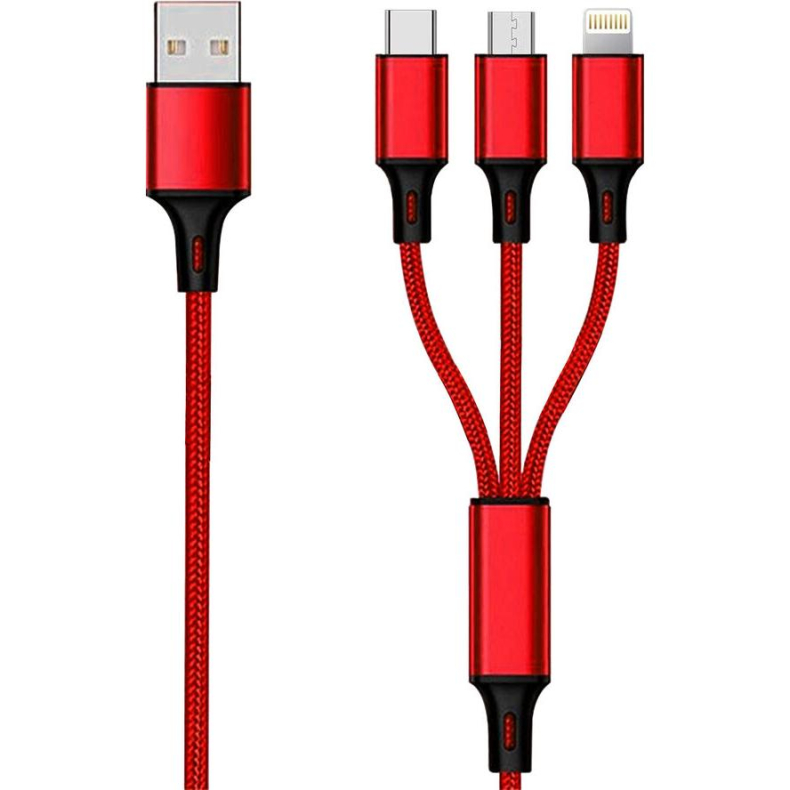 USB A 3 i 1, 3A 1.5m USB-C, Micro,Light