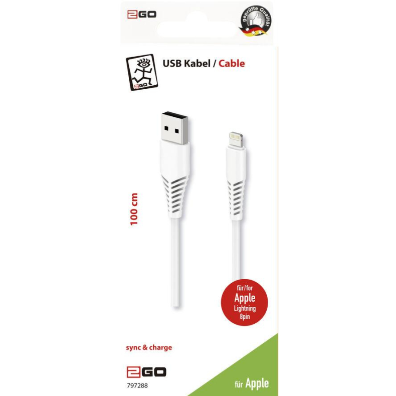 Lightning cable, 1m,  hvid