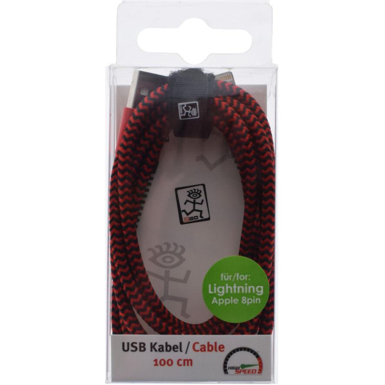 Lightning cable, 1m, rd/sort