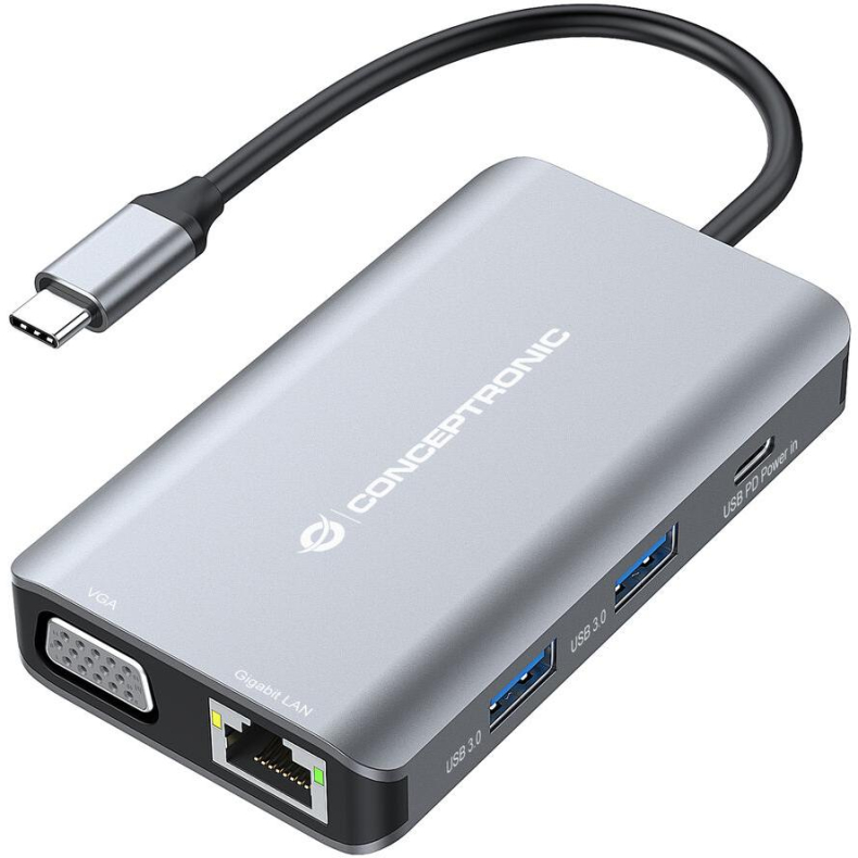 Conceptronic Dock USB-C->HDMI,VGA,GbE,3xUSB3.0,100WPD