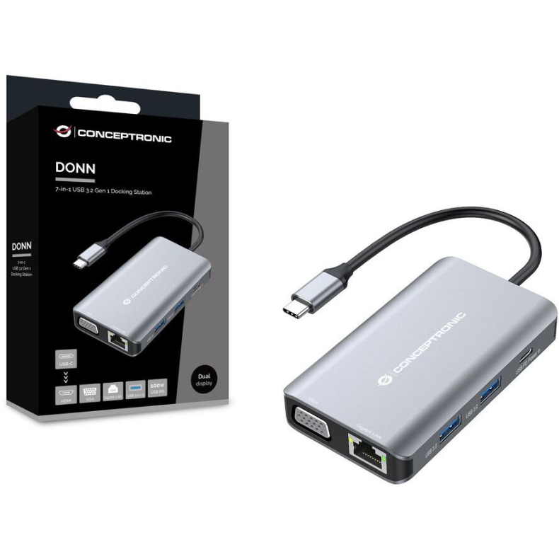 Conceptronic Dock USB-C->HDMI,VGA,GbE,3xUSB3.0,100WPD