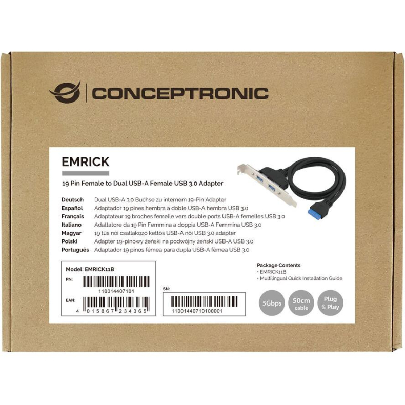 MB 19 Pin Dual 2x USB-A 3.0 Ports