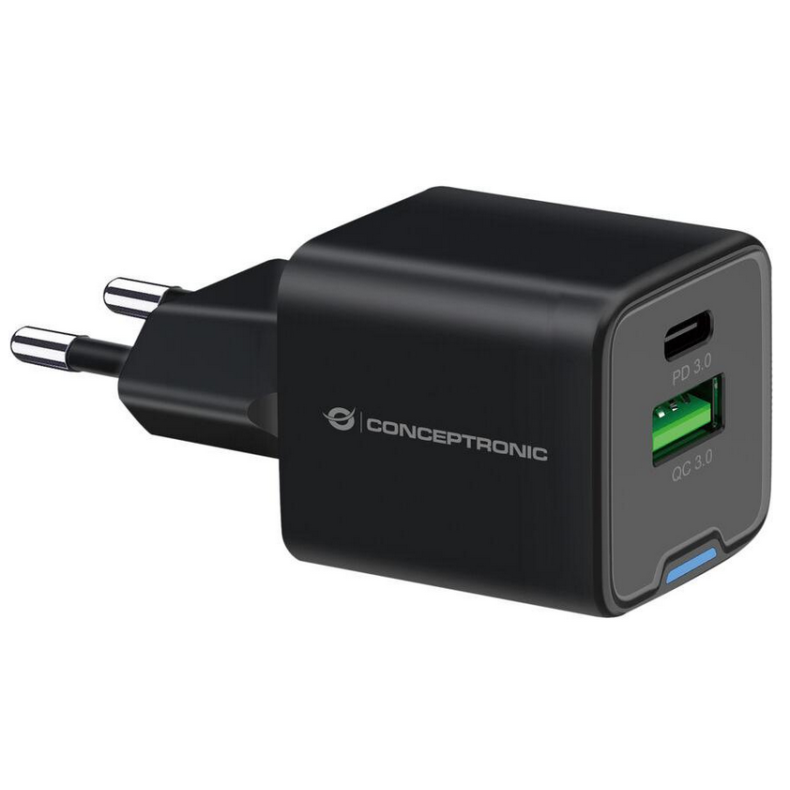 2-port 20W Charger USB C / A sort