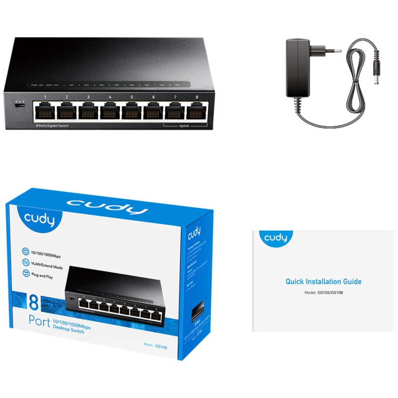 8 ports Gigabit switch metal  m/PSU