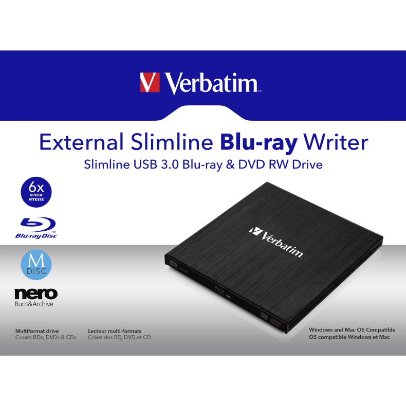 USB- A 3.0 Slimline ekstern Blu-ray drev