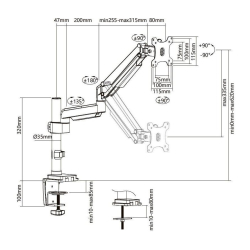 Monitorarm/gasfjeder VESA 13-27  9KG