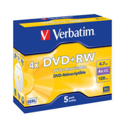 Verbatim DVD+RW 4X,  4,7GB 5stk case