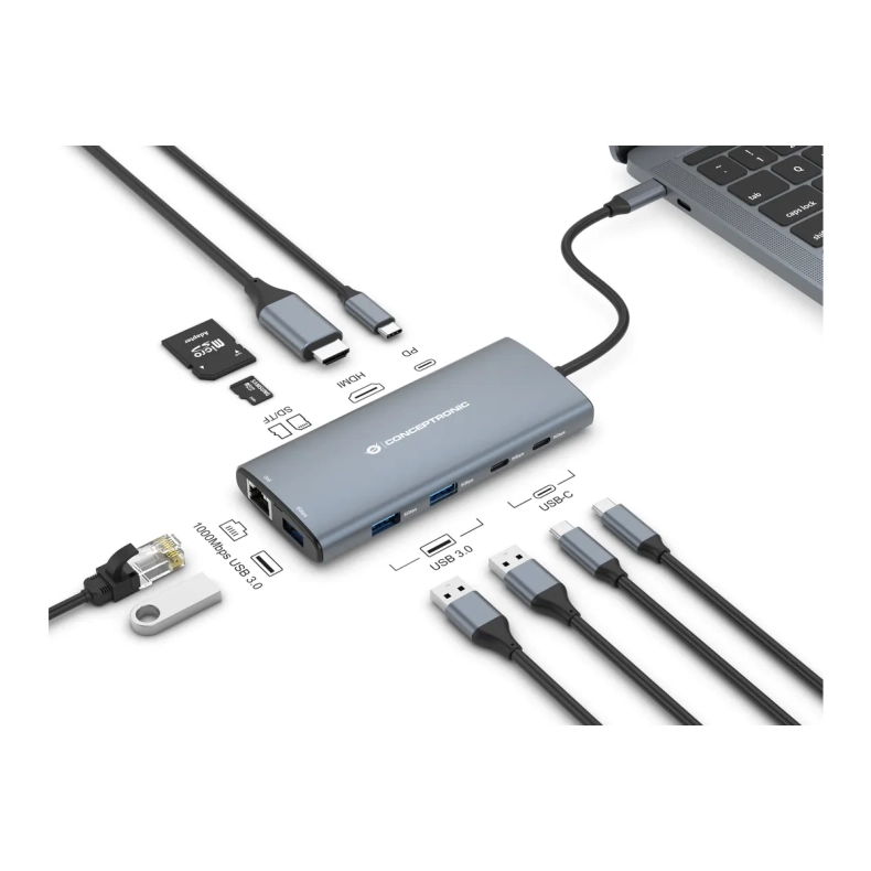 Dock USB-C->HDMI,SD,GbE,USB3.0/2.0,PD