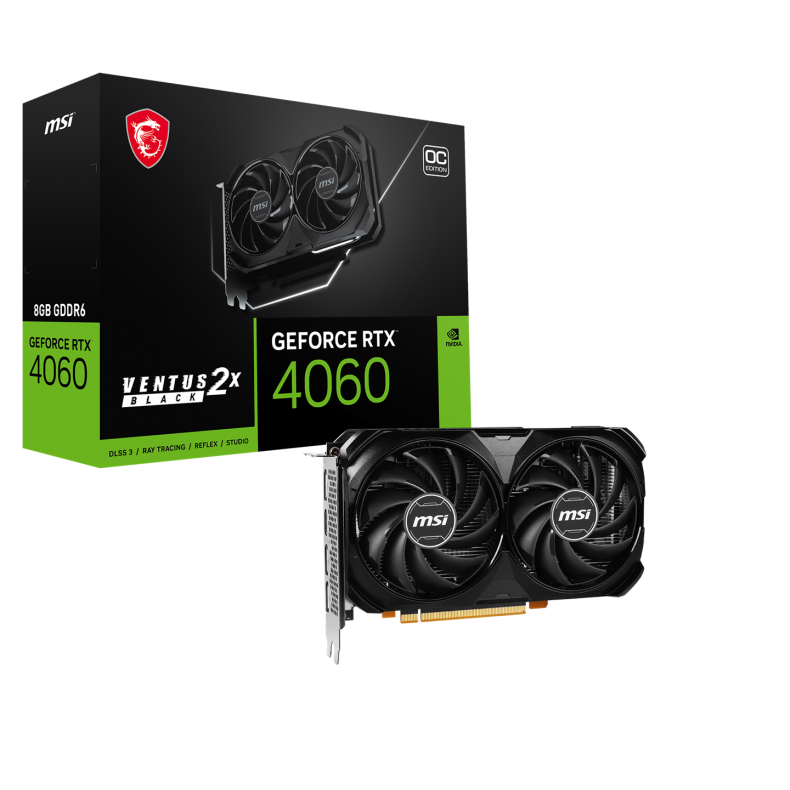 MSI RTX 4060 VENTUS 2X BLACK OC 8GB GDDR6 HDMI 3xDP MAX 1. pr husstand