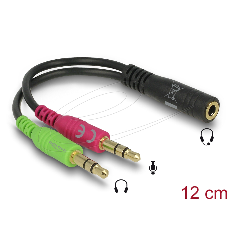 3,5mm 4pol hun til 2x3,5 Mic/Head 0,1cm