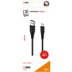 USB A / USB C  cable, 1m, sort