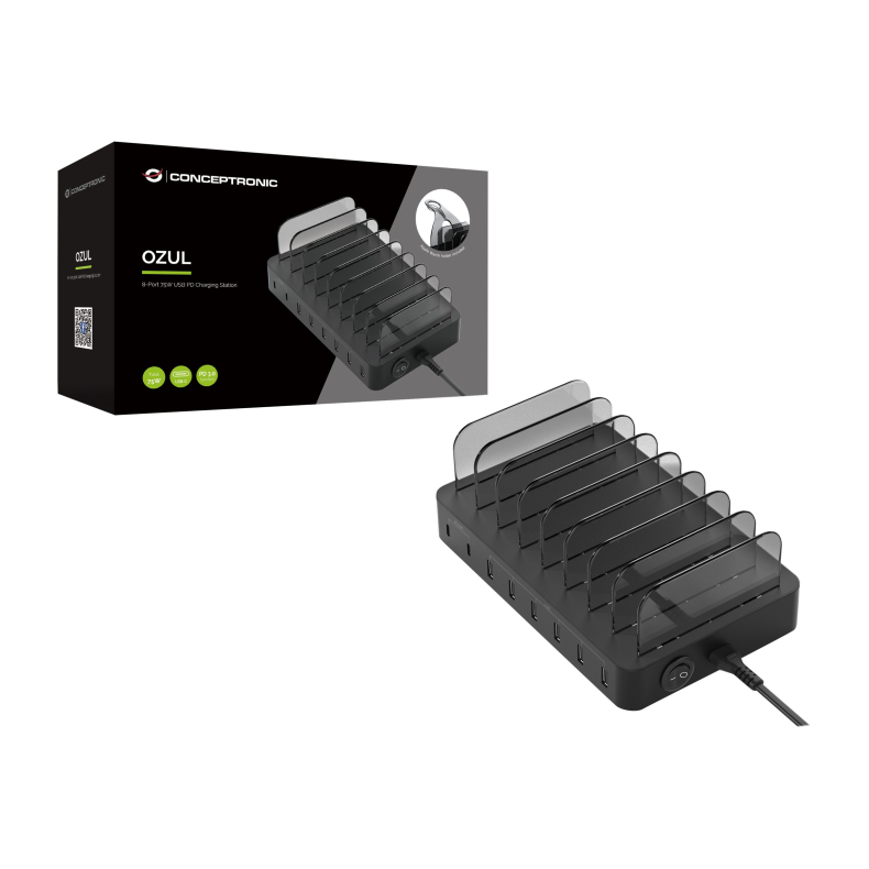 8 Ports ladestand, 75W,2xUSB-C/6xUSB-A