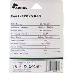 120mm R�d LED max 20db. 3pin/ 4pin molex