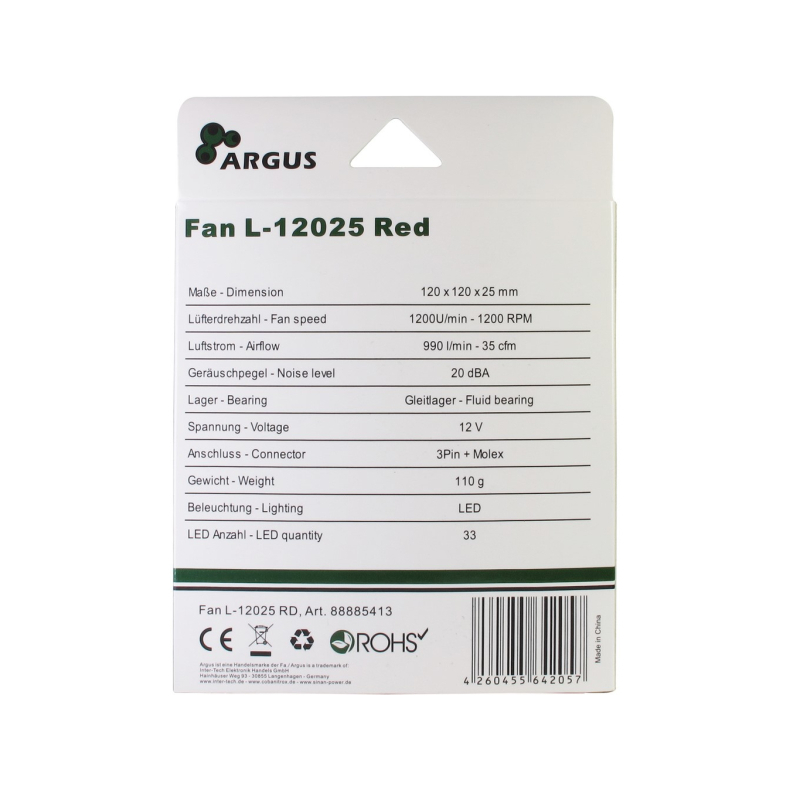 120mm R�d LED max 20db. 3pin/ 4pin molex