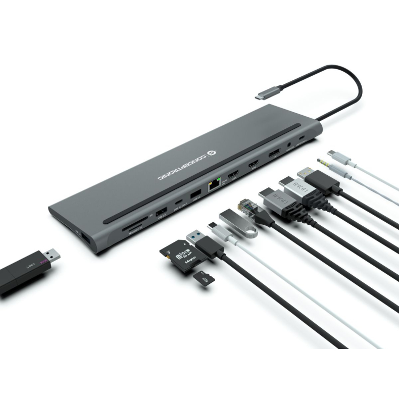 Conceptronic Dock USB-C->HDMI,DP,GbE,USB3.0/2.0,PD