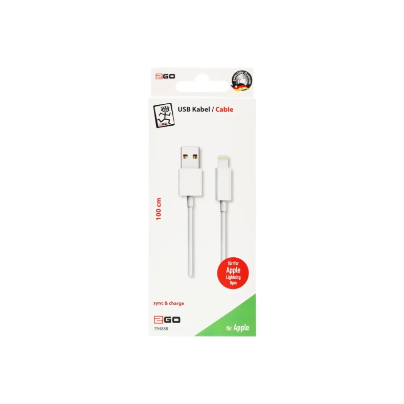 Lightning cable, 1m, hvid