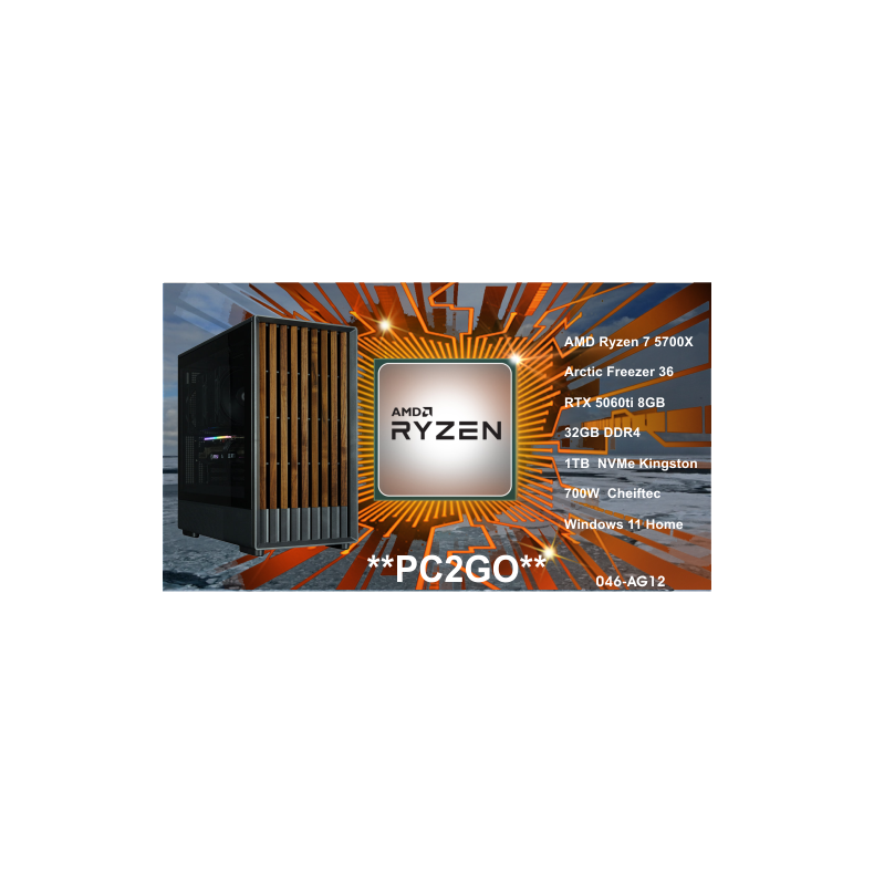 Luc Computer AG12 Ryzen7 5700X 32GB RAM 1TB NVMe RTX5060ti Win11 **PC2GO**