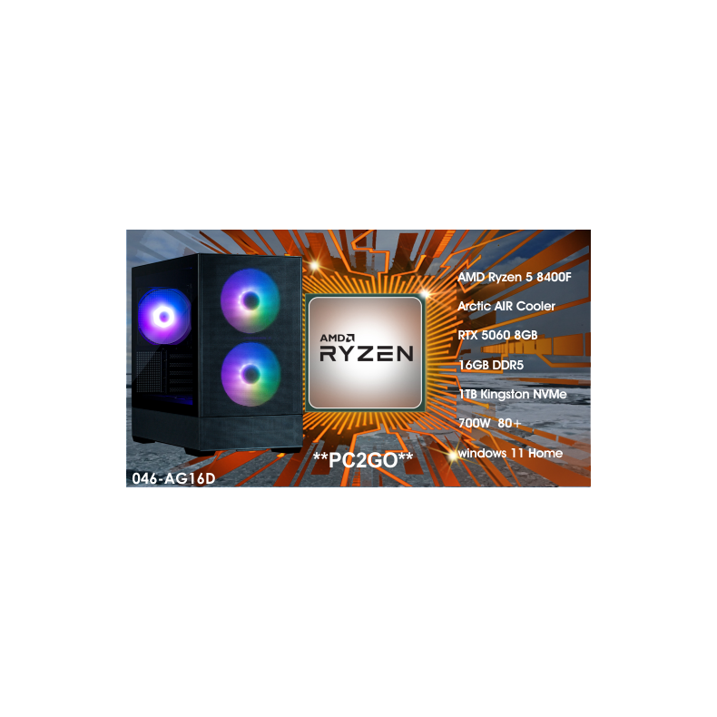 Luc Computer AG16 Ryzen5 8400F 1TB NVMe, 16GB, RTX5060 Win11 **PC2GO**