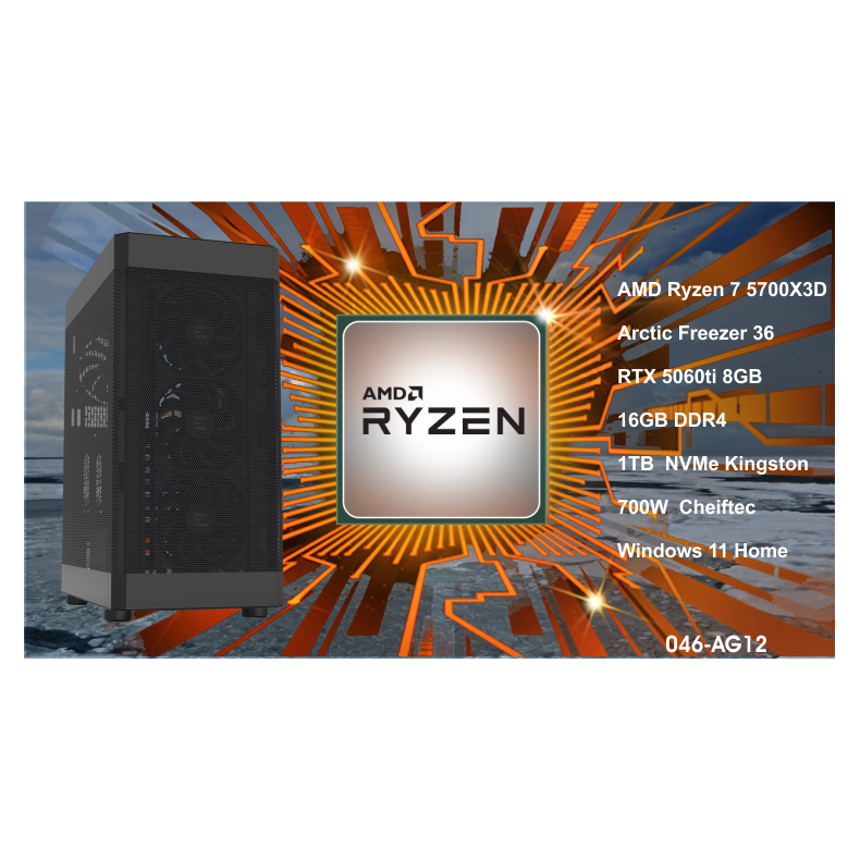 Luc Computer AG12 Ryzen7 5700X3D 16GB RAM 1TB NVMe RTX5060ti Win11 **PC2GO** 