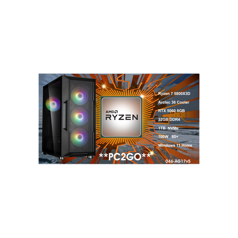 Luc Computer AG17 Ryzen 7 5800X3D, 32GB RTX 5060 m/Win11 **PC2GO**