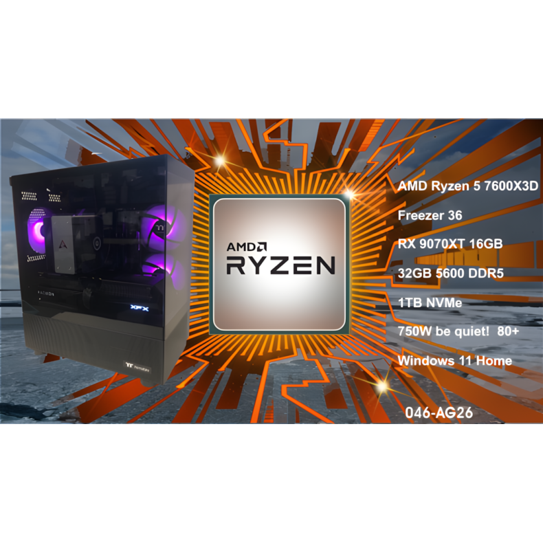 Luc Computer AG26 Ryzen 5 7600X3D 1TB NVMe, 32GB, RX 9070XT PC2GO