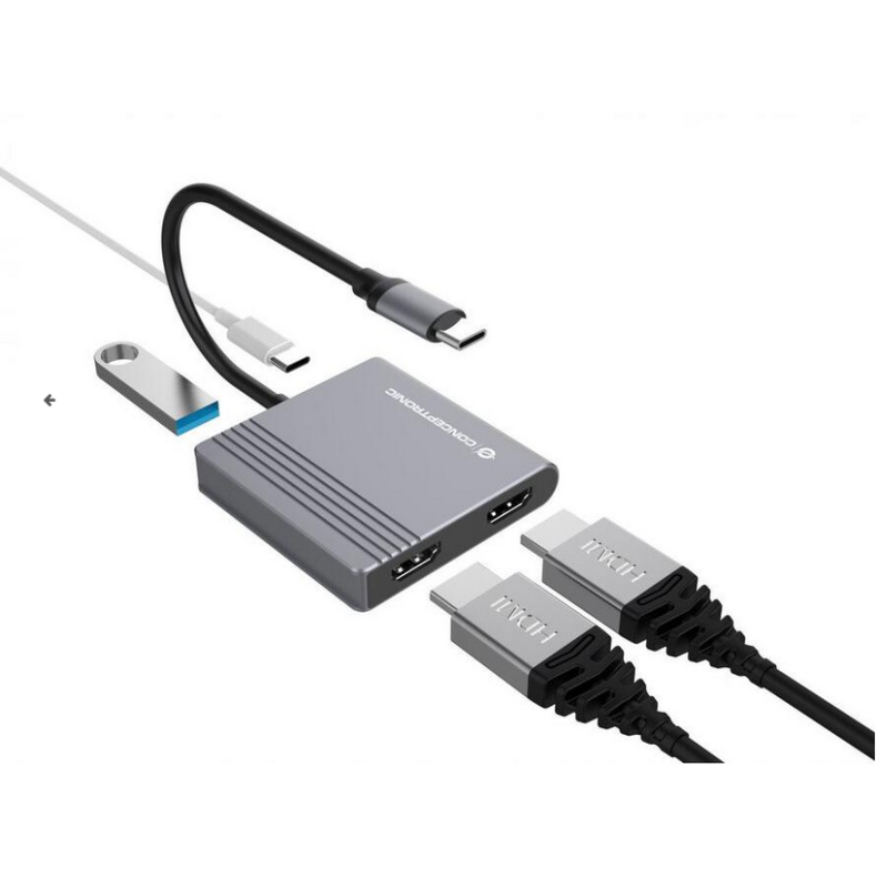 USB-C til 2xHDMI - USB 3.2 - USB-C PD