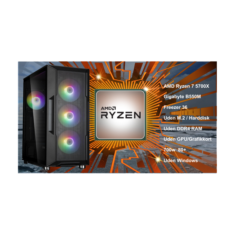 Luc Barebone AMD 5700x, uden GPU,RAM,HDD,OS tilpas selv