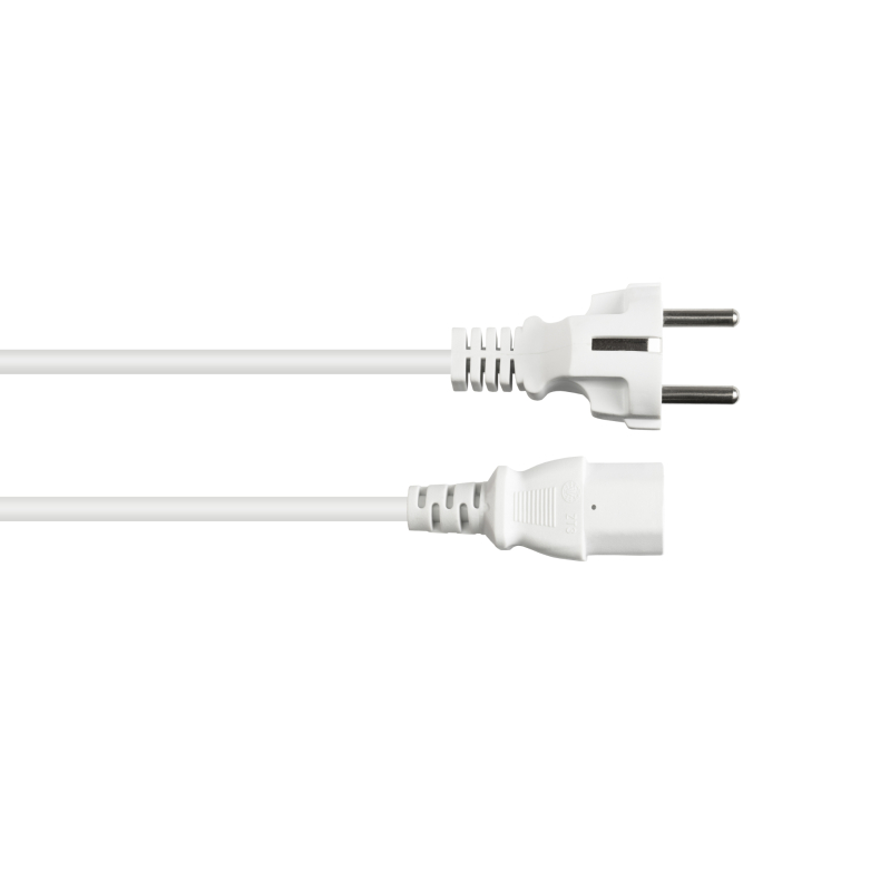 Str�mkabel, PC og v�gudtag, 1m Hvid