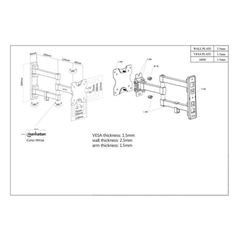 Vgophng til monitor max 20kg. m/VESA