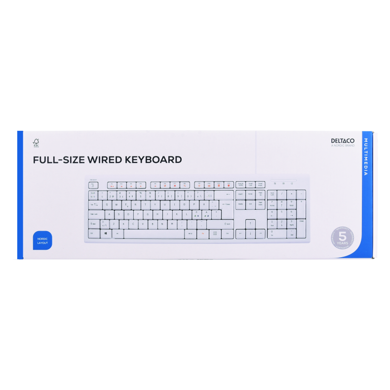 Tastatur Hvid USB Kabel