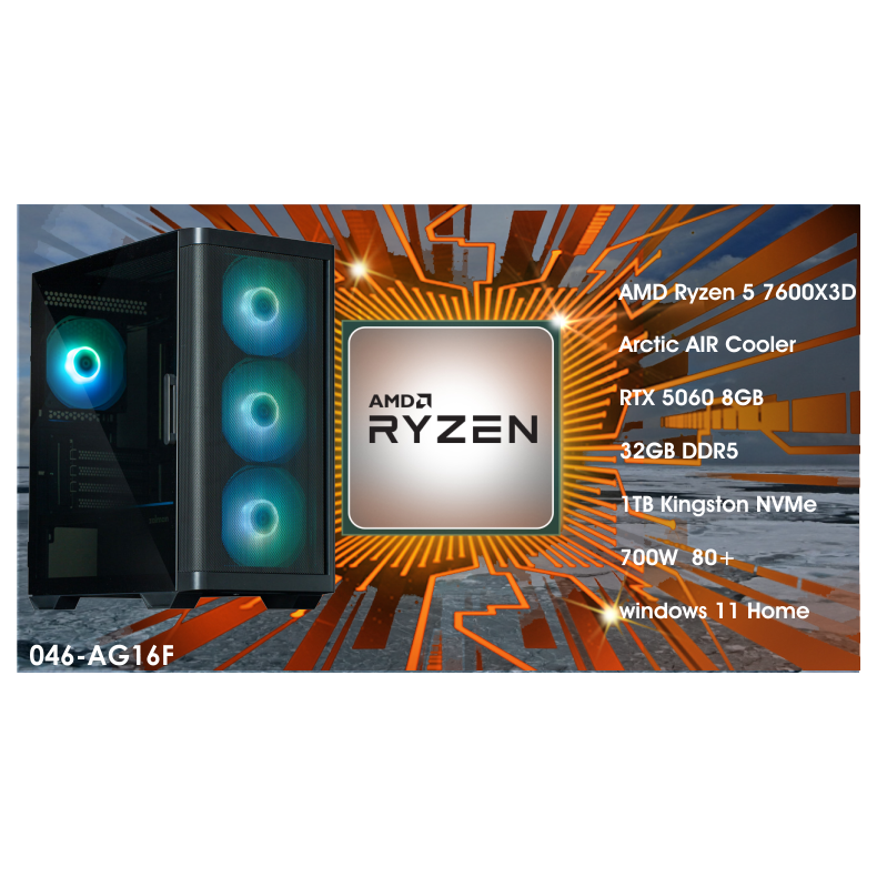 Luc Computer AG16 Ryzen5 7600X3D 1TB NVMe, 32GB, RTX5060 Win11
