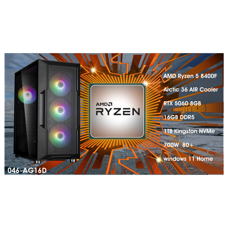 Luc Computer AG16 Ryzen5 8400F 1TB NVMe, 16GB, RTX5060 Win11