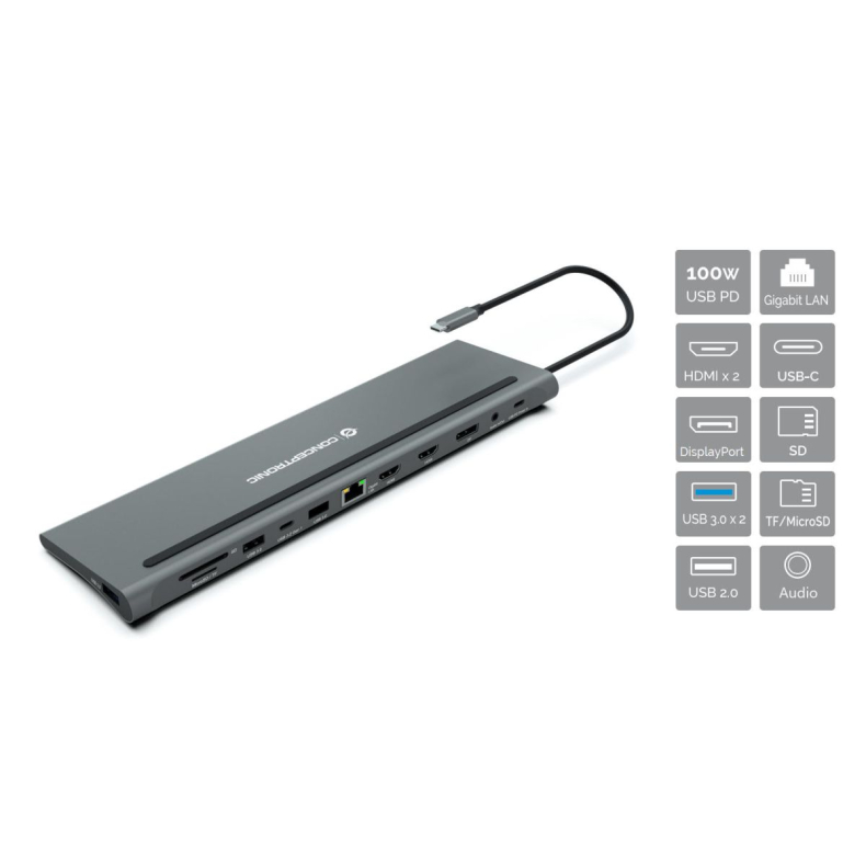 Conceptronic Dock USB-C->HDMI,DP,GbE,USB3.0/2.0,PD