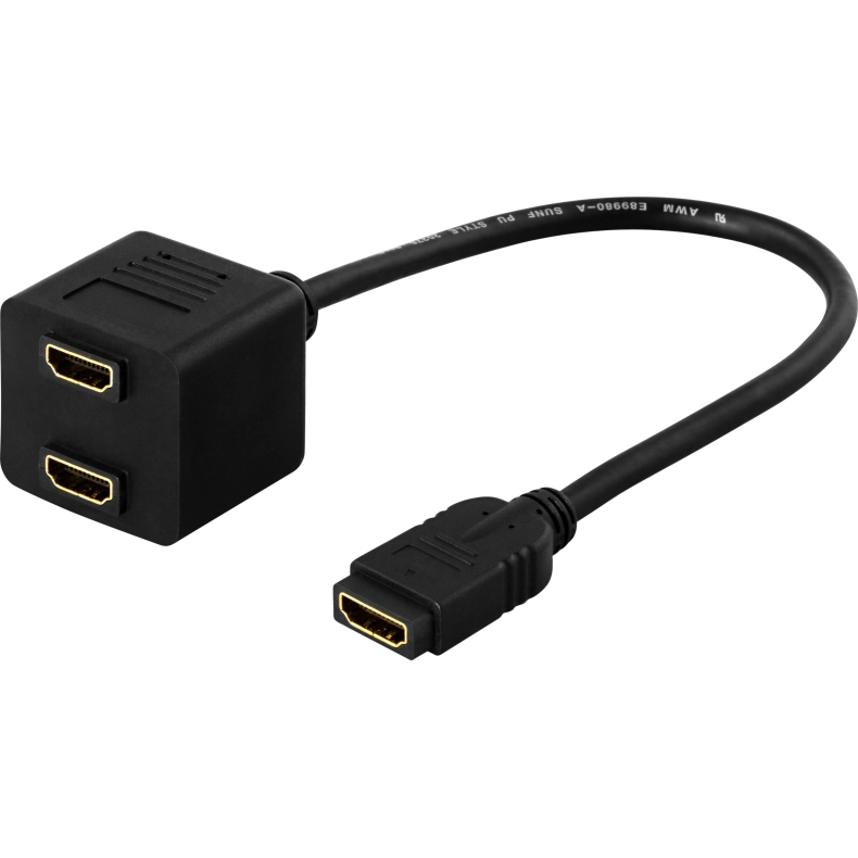 HDMI-adapter, 1xHDMI hun til 2xHDMI hun