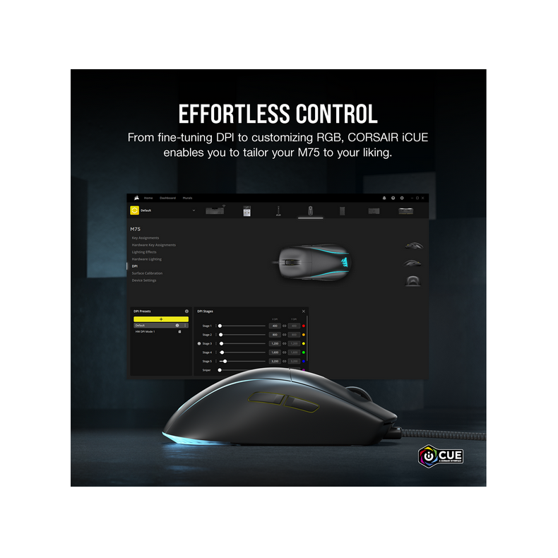 Corsair M75 Lightweight RGB Optisk Sort