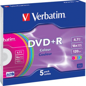 Verbatim DVD+R 4.7GB 16x 5stk Colour