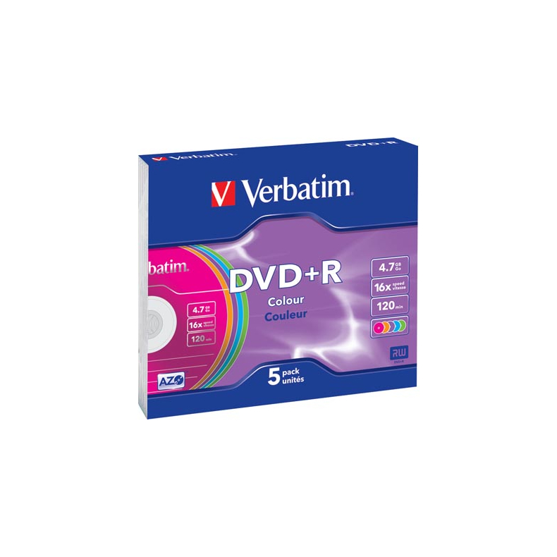 Verbatim DVD+R 4.7GB 16x 5stk Colour