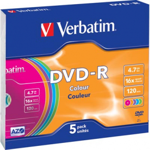 Verbatim DVD-R 4.7GB 16x 5 stk. Colour