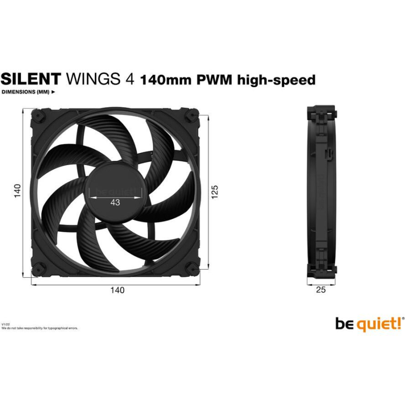 140x140x25 mm. Silent Wings 4 PWM High S